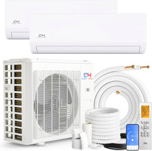 Cooper & Hunter 18,000 BTU Dual 2 Zone 12,000 + 12,000 BTU Wall Mount Ductless Mini Split AC/Heating System, Pre-Charged, 22.5 SEER, Including 25FT Copper Line Set and Communication Wires