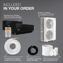 Cooper & Hunter 48,000 BTU Olivia Series, Midnight Edition, Dual Zone Compressor with 24000 + 24000 BTU Wall Mount Air Handlers Ductless Mini Split A/C and Heater Including Installation Kits
