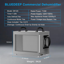 Bluedeep DK120 - 110 Pints Auto Defrost Commercial Dehumidifier with Drain Hose for Crawlspace