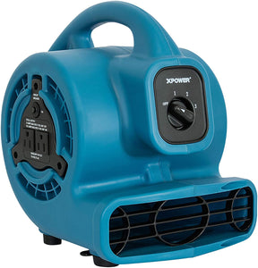 XPOWER P-80A 600 CFM Multi-Purpose Mini Mighty Air Mover, Utility Fan, Dryer, Blower with Built-in Power Outlets - Blue