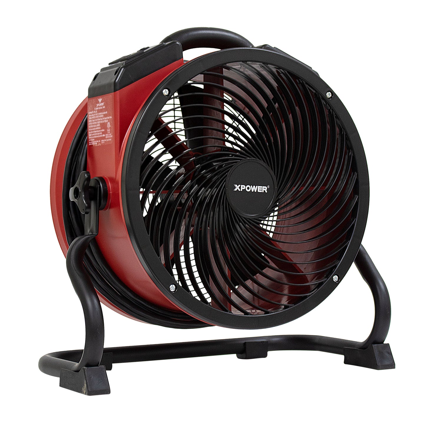 XPOWER X-39AR 1/4 HP 2100 CFM Variable Speed Sealed Motor Industrial Axial Air Mover, Blower, Fan with Built-in Power Outlets - Red