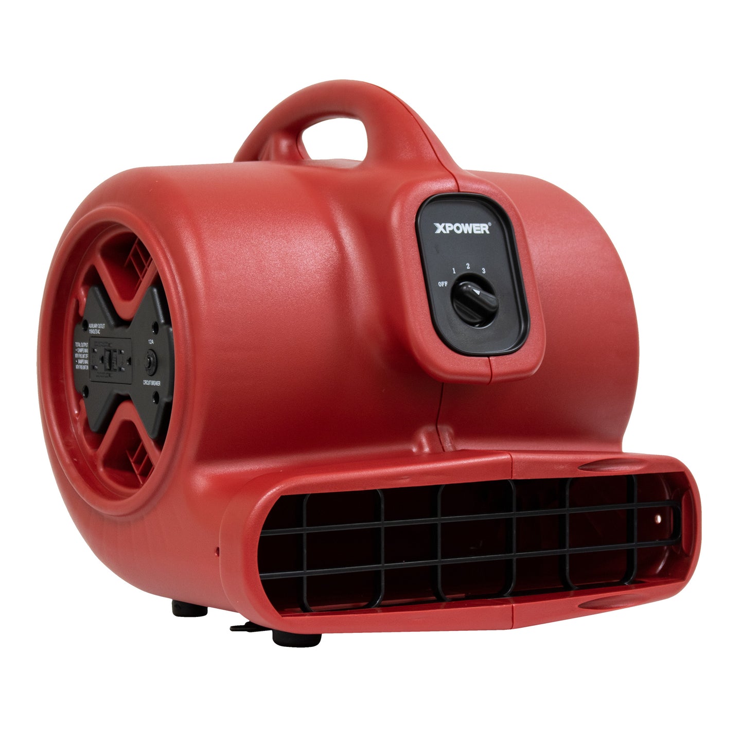 XPOWER X-600A 1/3 HP 2400 CFM 3 Speed Air Mover, Carpet Dryer, Floor Fan, Blower with Built-in GFCI Power Outlets - Red