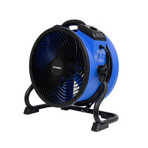 XPOWER X-39AR 1/4 HP 2100 CFM Variable Speed Sealed Motor Industrial Axial Air Mover, Blower, Fan with Built-in Power Outlets - Blue