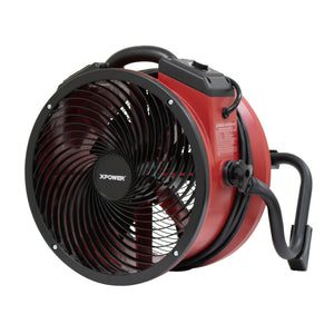 XPOWER X-39AR 1/4 HP 2100 CFM Variable Speed Sealed Motor Industrial Axial Air Mover, Blower, Fan with Built-in Power Outlets - Red