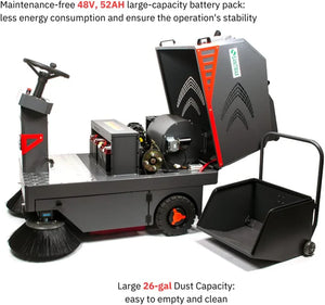 SANITMAX SM1250+ 49" Ride-on Industrial Floor Sweeper, 69000 Sqft/h, 3.5 hr Fast Charging Lithium Battery