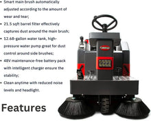 SANITMAX SM1250 49" Ride-on Industrial Floor Sweeper, 26 Gal Dustbin, 69000 Sqft/h Efficiency