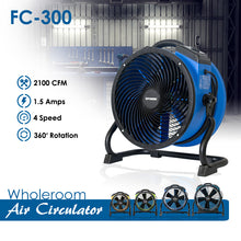 XPOWER FC-300 1/4 HP 2100 CFM 4 Speed Portable High Velocity 14" Heavy Duty Shop Fan Air Circulator