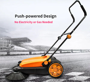 SANITMAX SM650 27.5" Manual Push Powered Floor Sweeper, Triple Brushes, Indoor and Outdoor
