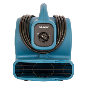 XPOWER P-80A 600 CFM Multi-Purpose Mini Mighty Air Mover, Utility Fan, Dryer, Blower with Built-in Power Outlets - Blue