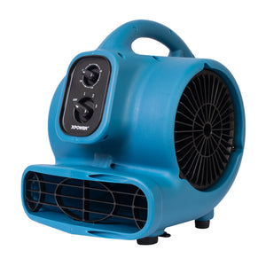 XPOWER P-230AT 1/4 HP 925 CFM Multi-Purpose Mini Mighty Air Mover, Utility Fan, Dryer, Blower with Built-in Power Outlets and Timer - Blue