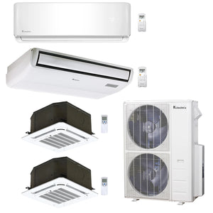 4-Zone Klimaire 23.9 SEER2 Multi Split Wall Mount Ceiling Cassette Floor-Ceiling Air Conditioner Heat Pump System 9+12+12+24