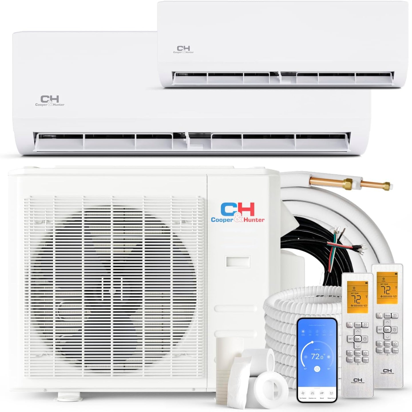 Cooper & Hunter 36,000 BTU, 23.9 SEER2, Dual Zone Wall Mount 12000 24000 BTU Ductless Mini Split Air Conditioner Heat Pump Full Set with 25ft Installation Kits