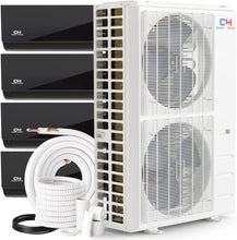 Cooper & Hunter 48,000 BTU Olivia Series, Midnight Edition, Four Zone 6000 + 6000 + 6000 + 24000 BTU Wall Mount Air Handlers Ductless Mini Split A/C and Heater Including Installation Kits