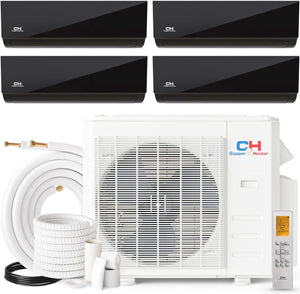 Cooper & Hunter 36,000 BTU Olivia Series, Midnight Edition, Four Zone 9000 + 9000 + 9000 + 18000 BTU Wall Mount Air Handlers Ductless Mini Split A/C and Heater Including Installation Kits