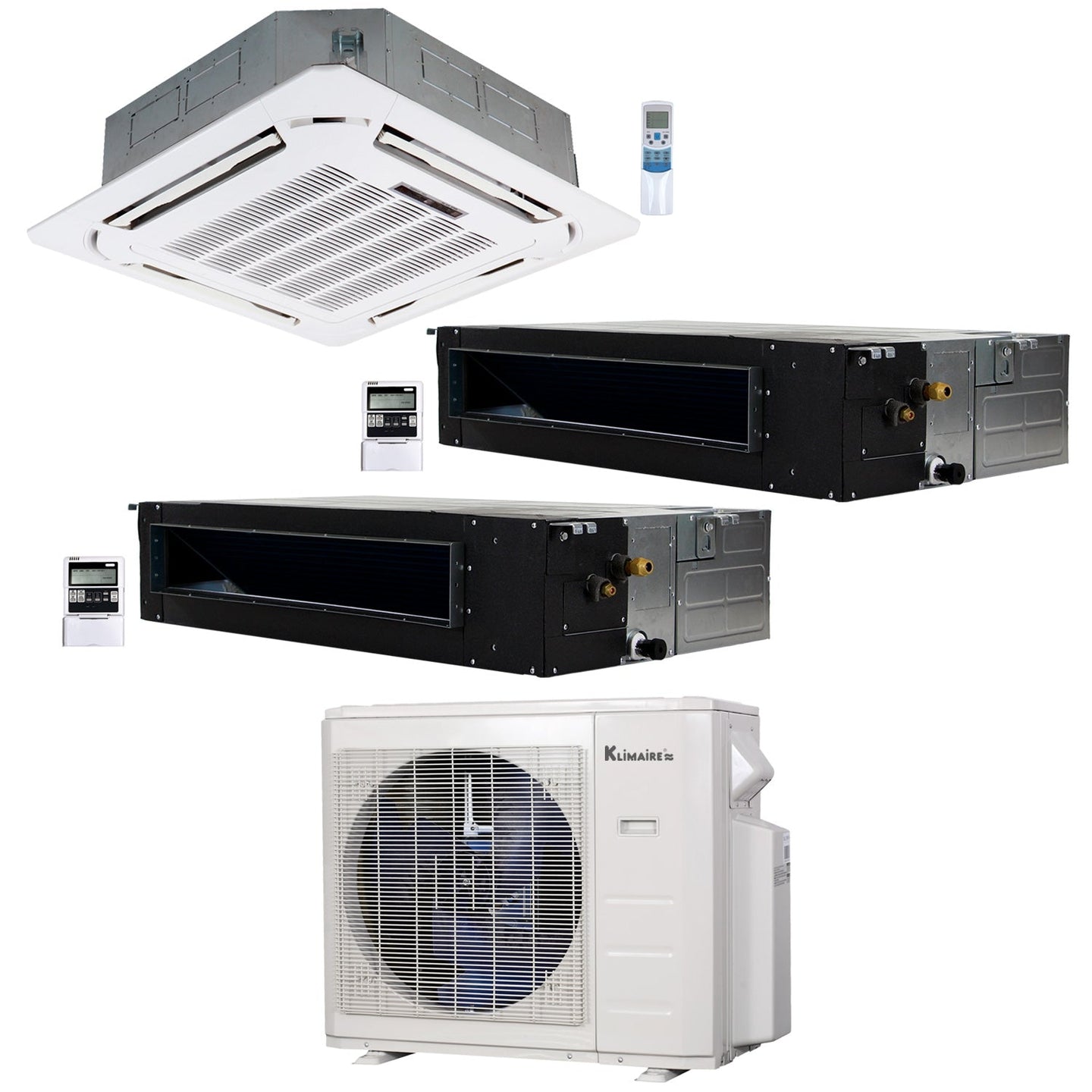 3-Zone Klimaire 21.9 SEER2 Multi Split Ceiling Cassette Ducted Recessed Air Conditoner Heat Pump System 12+12+24