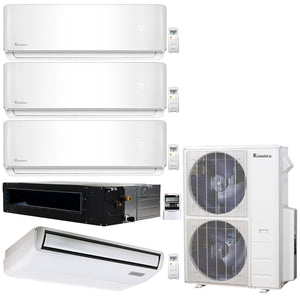 5-Zone Klimaire 20.1 SEER2 Multi Split Wall Mount Ducted Recessed Floor-ceiling Air Conditioner Heat Pump System 9+9+9+12+18