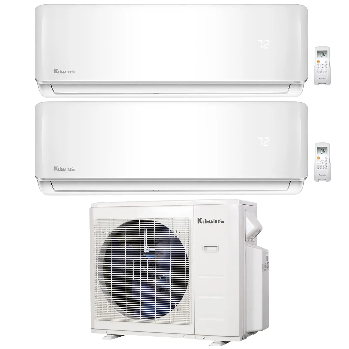 2-Zone Klimaire 23.1 SEER2 Multi Split Wall Mount Air Conditioner Heat Pump System 18+18