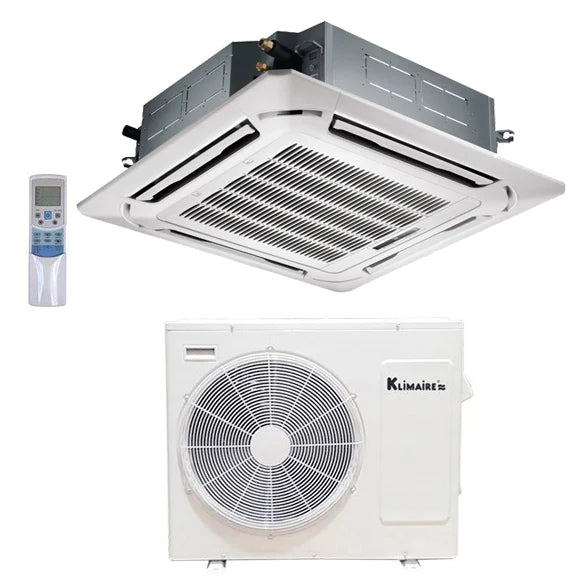 36,000 BTU 19.2 SEER2 Klimaire Light Commercial Ceiling Cassette Ductless Mini-Split Inverter Air Conditioner Heat Pump System 220V