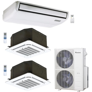 3-Zone Klimaire 23.9 SEER2 Mylti Split Ceiling Cassette Floor-Ceiling Air Conditioner Heat Pump System 18+18+24