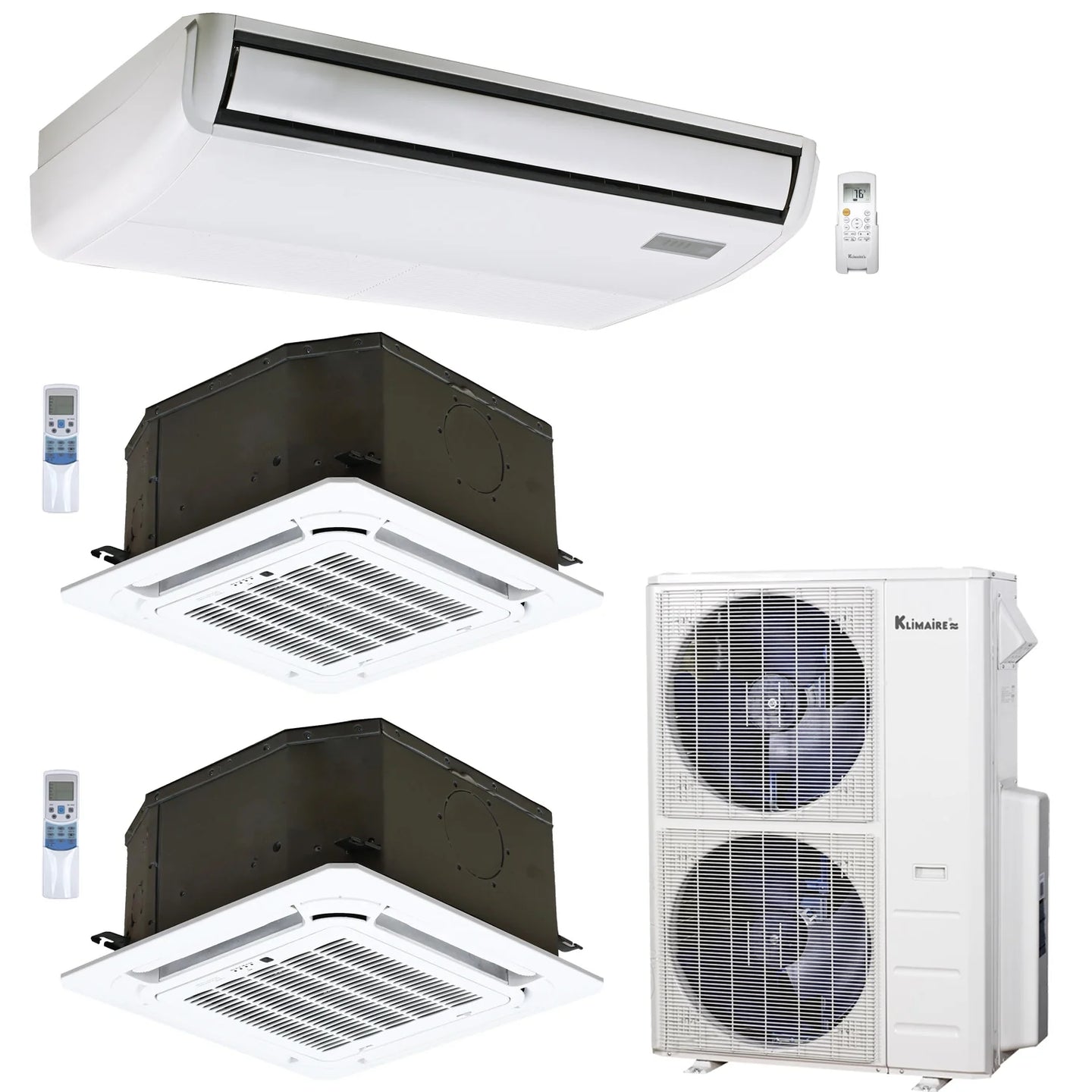 3-Zone Klimaire 23.9 SEER2 Mylti Split Ceiling Cassette Floor-Ceiling Air Conditioner Heat Pump System 18+18+24