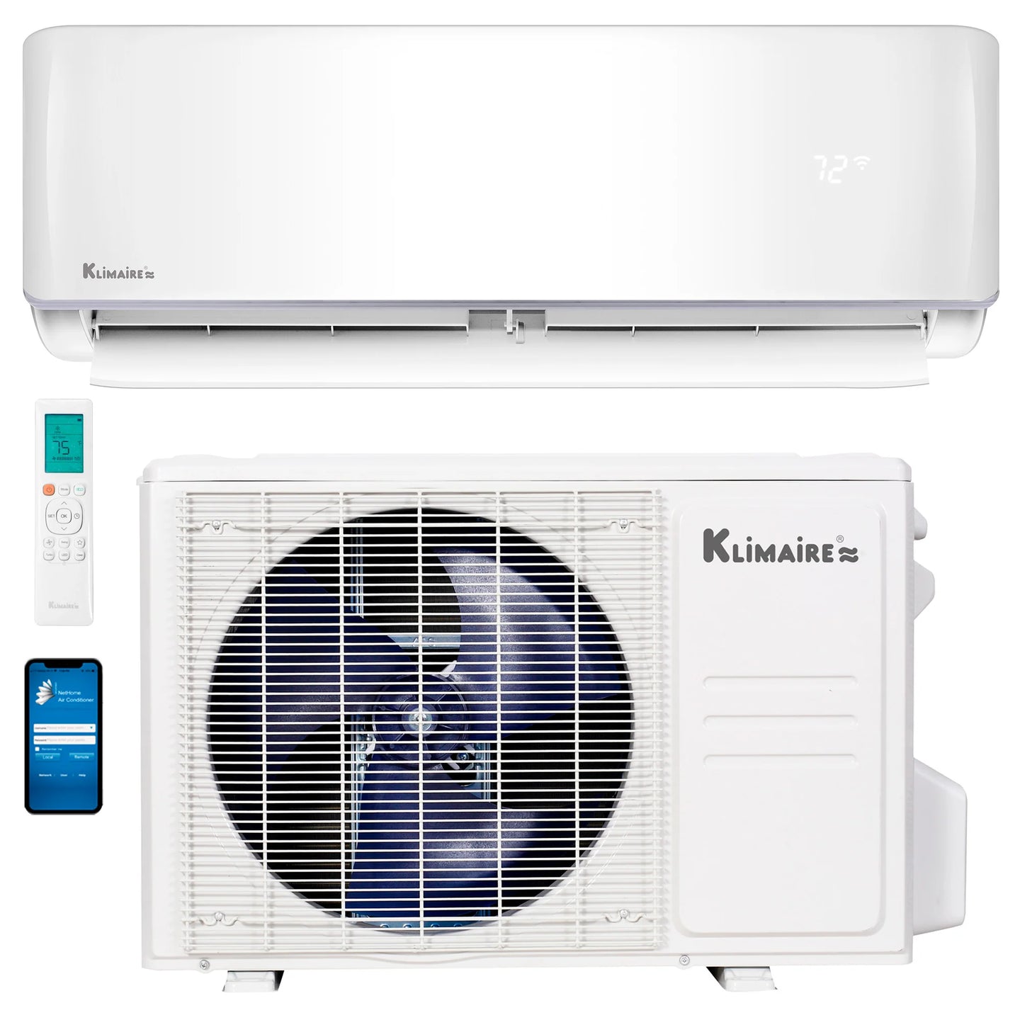 18,000 BTU Klimaire 19 SEER2 220V Wall-Mounted Ductless Mini-Split Air Conditioner Heat Pump