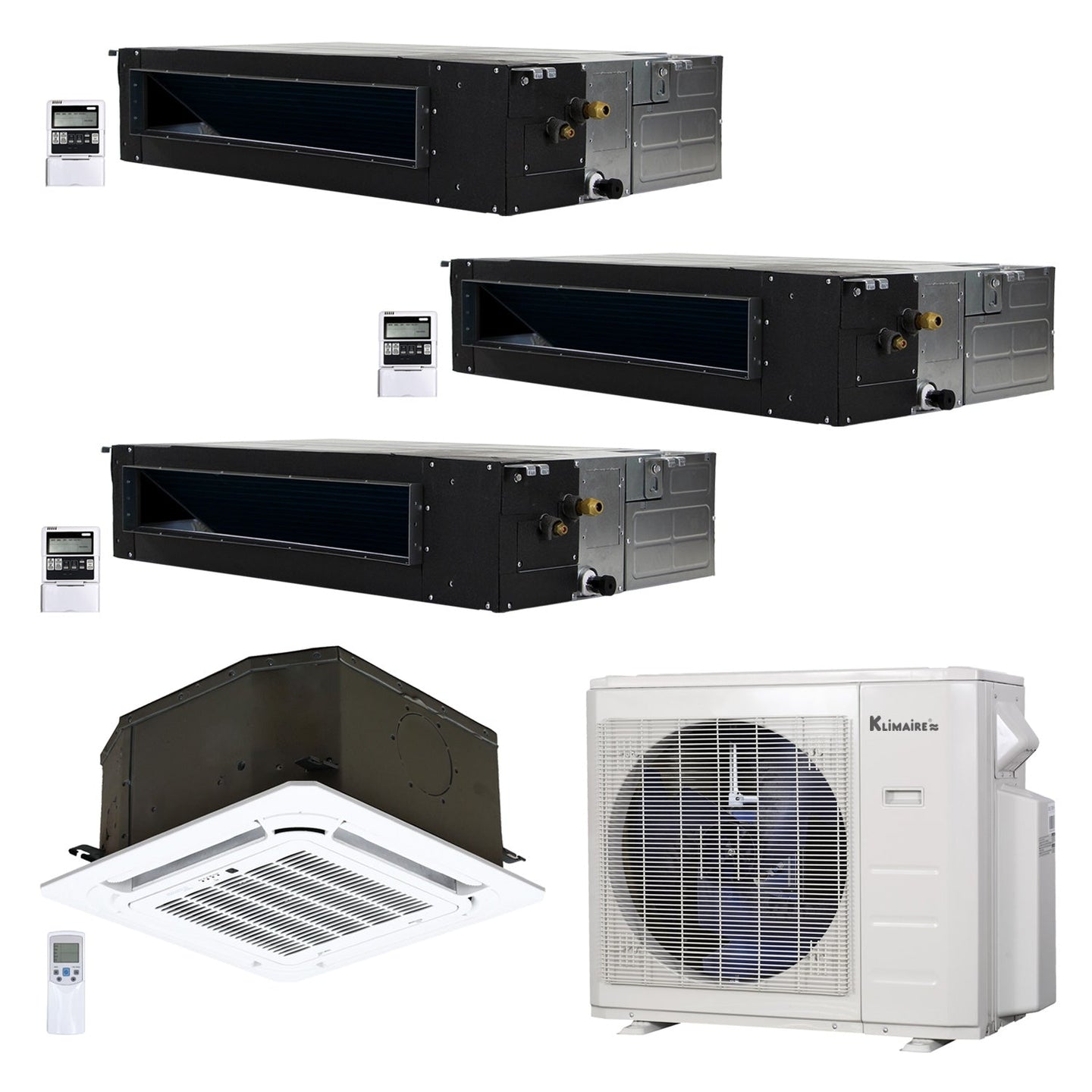 4-Zone Klimaire 21.9 SEER2 Multi Split Ducted Recessed Ceiling Cassette Air Conditioner Heat Pump System 12+12+12+12
