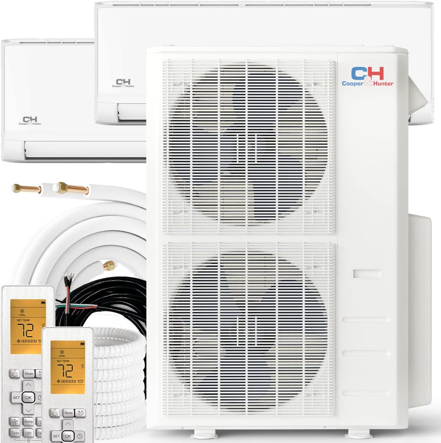 Cooper & Hunter Dual 2 Zone 48,000 BTU, 24.4 SEER2, 24,000 + 24,000 BTU Wall Mount Ductless Mini Split Heat Pump Air Conditioner System with 25Ft Installation Kits