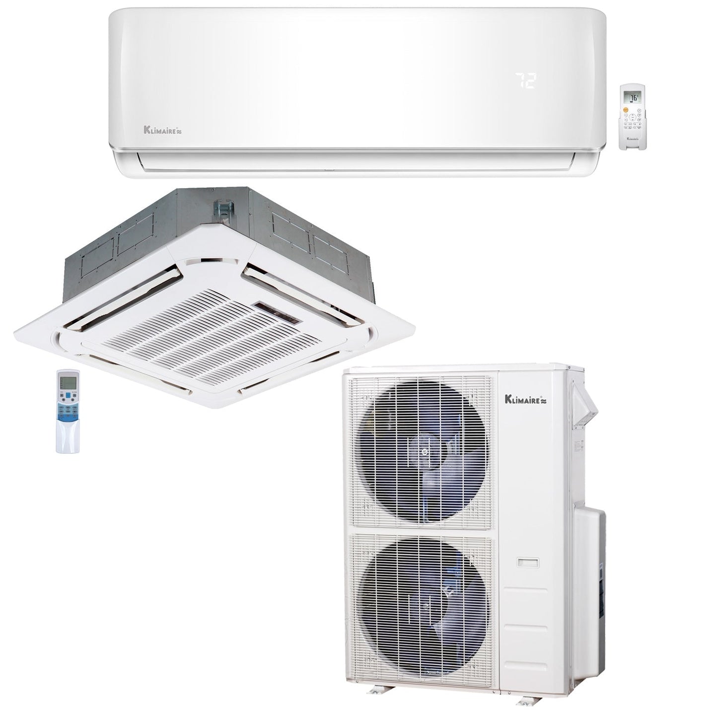 2-Zone Klimaire 21.1 SEER2 Multi Split Wall Mount Ceiling Cassette Air Conditioner Heat Pump System 18+24