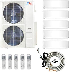5 Zone 9000 9000 9000 18000 18000 BTU Multi Zone Ductless Mini Split Air Conditioner Heat Pump WiFi Ready Full Set with 25ft Installation Kits