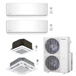4-Zone Klimaire 23.9 SEER2 Multi Split Wall Mount Ceiling Cassette Air Conditioner Heat Pump System 9+12+12+24