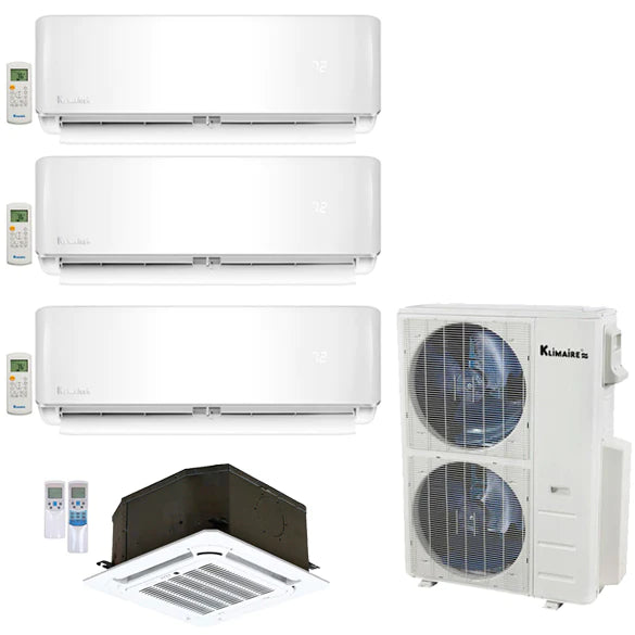 4-Zone Klimaire 23.9 SEER2 Multi Split Wall Mount Ceiling Cassette Air Conditioner Heat Pump System 9+9+18+24