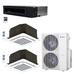 3-Zone Klimaire 21.9 SEER2 Multi Split Ceiling Cassette Ducted Recessed Air Conditoner Heat Pump System 12+18+24