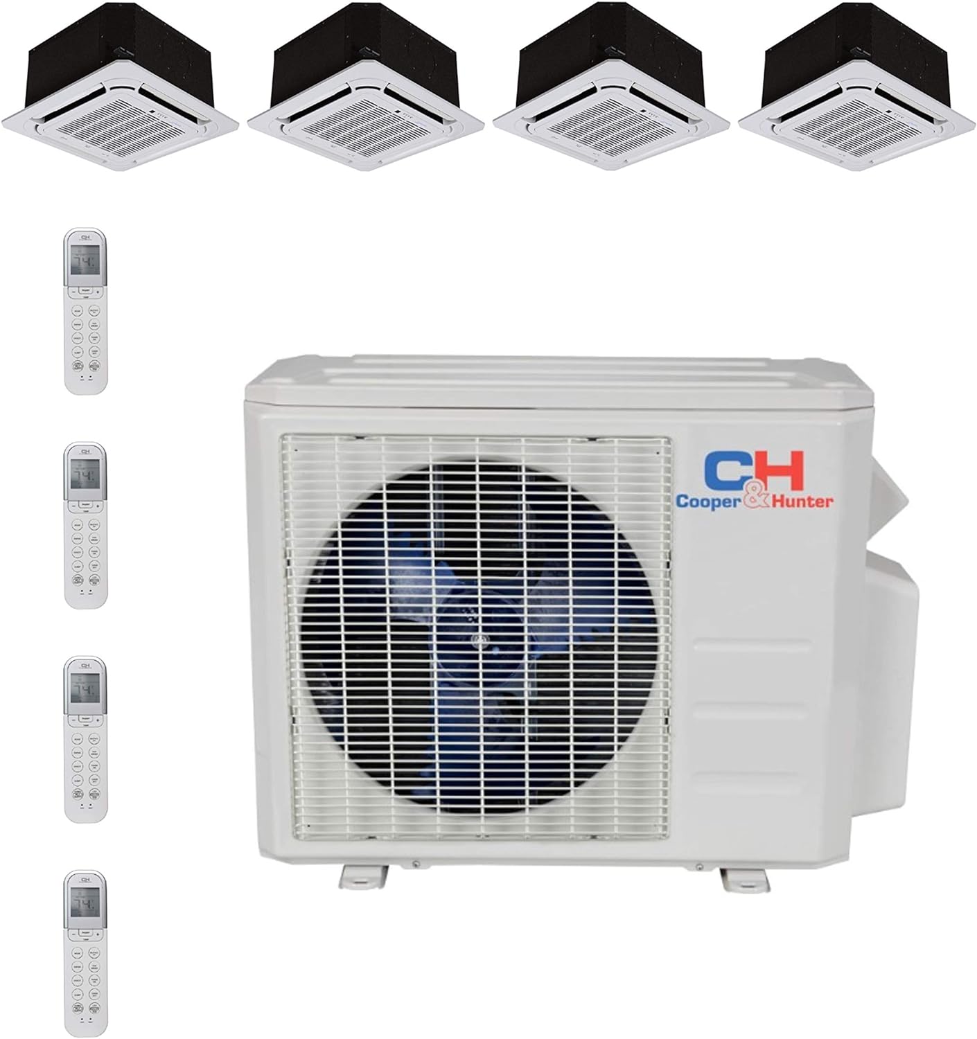 COOPER AND HUNTER Quad 4 Zone Ductless Mini Split Air Conditioner Ceiling Cassette Heat Pump 9000 9000 9000 12000