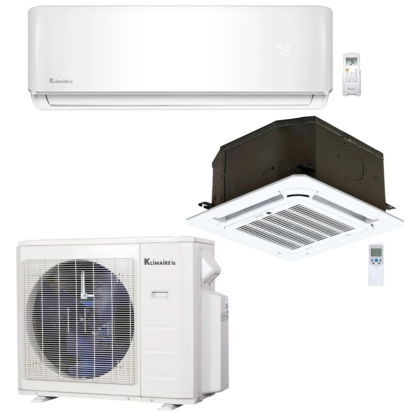 2-Zone Klimaire 23.5 SEER2 Multi Split Wall Mount Ceiling Cassette Air Conditioner Heat Pump System 18+12