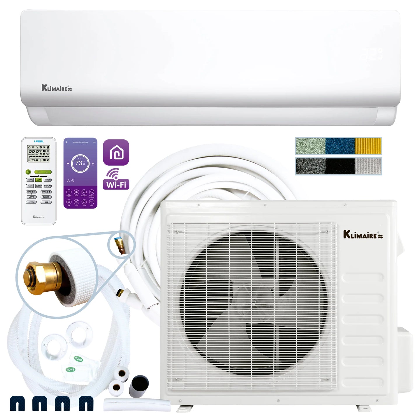 Klimaire DIY 36,000 BTU 17 SEER2 Ductless Mini Split Heat Pump Air Conditioner With 25 Ft Pre-Charged Installation Kit & Wi-Fi - 230V