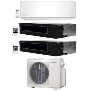 3-Zone Klimaire 21.9 SEER2 Multi Split Wall Mount Ducted Recessed Air Conditoner Heat Pump System 12+12+24