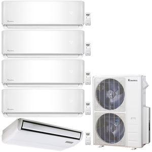 5-Zone Klimaire 21.3 SEER2 Multi Split Wall Mount Floor-Ceiling Air Conditioner Heat Pump System 9+9+9+9+18