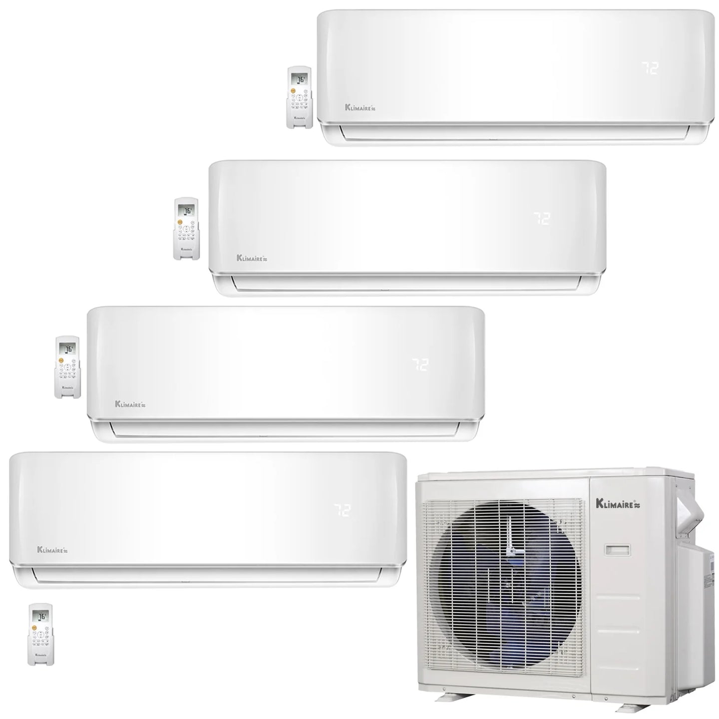 4-Zone Klimaire 23.9 SEER2 Multi Split Wall Mount Air Conditioner Heat Pump System 12+12+12+12
