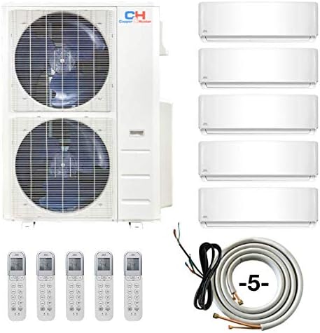 5 Zone 9000 12000 12000 12000 18000 BTU Multi Zone Ductless Mini Split Air Conditioner Heat Pump WiFi Ready Full Set with 25ft Installation Kits