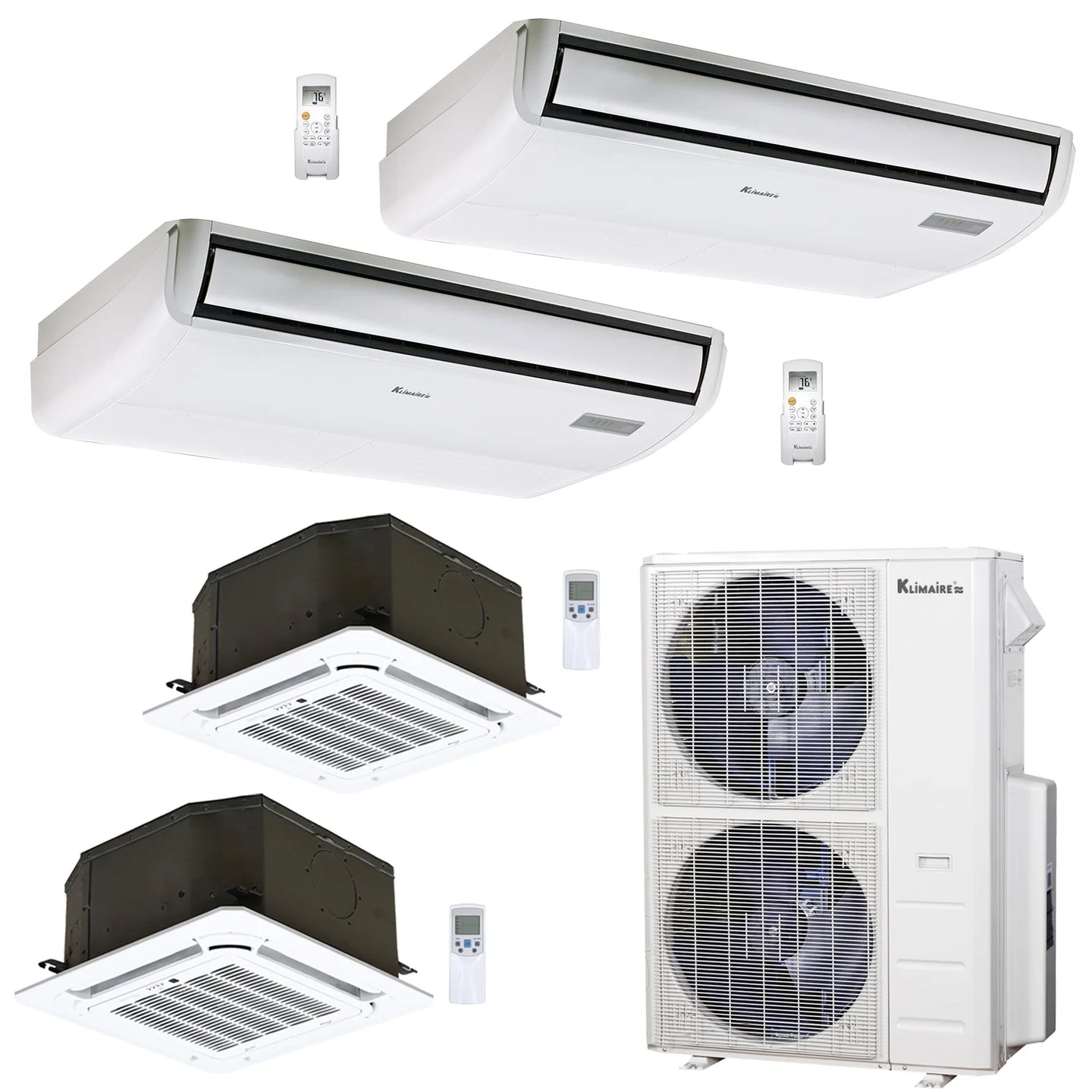 4-Zone Klimaire 23.9 SEER2 Multi Split Ceiling Cassette Floor-Ceiing Air Conditioner Heat Pump System 12+12+18+18