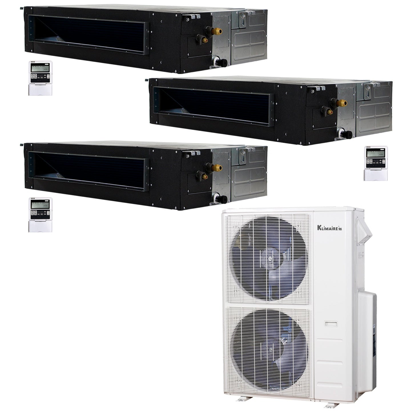 3-Zone Klimaire 21.9 SEER2 Multi Split Ducted Recessed Air Conditioner Heat Pump System 18+18+18
