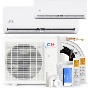 Cooper & Hunter 28,000 BTU, Dual 2 Zone 9000 18000 BTU Wall Mount 23.80 SEER, 24.6 SEER2, Ductless Mini Split Air Conditioner Heat Pump Full Set with 25FT Installation Kits