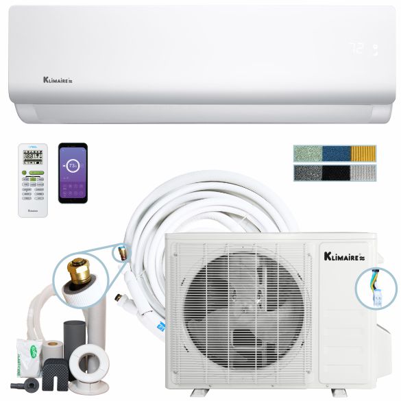 Klimaire DIY 12,000 BTU 20 SEER Ductless Mini Split Heat Pump Air Conditioner With 25 Ft Pre-Charged Installation Kit & Wi-fi - 115V