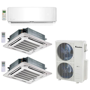 3-Zone Klimaire 23.9 SEER2 Multi Split Wall Mount Ceiling Cassette Air Conditioner Heat Pump System 12+24+24