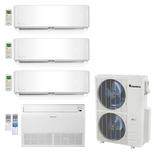 4-Zone Klimaire 23.9 SEER2 Multi Split Wall Mount Floor-Ceiling Air Conditioner Heat Pump System 9+9+12+24