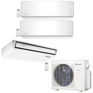 3-Zone Klimaire 23.9 SEER2 Multi Split Wall Mount Floor-Ceiling Air Conditioner Heat Pump System 9+9+24