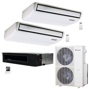 3-Zone Klimaire 21.9 SEER2 Multi Split Floor-ceiling Ducted Air Conditioner Heat Pump System 18+18+24