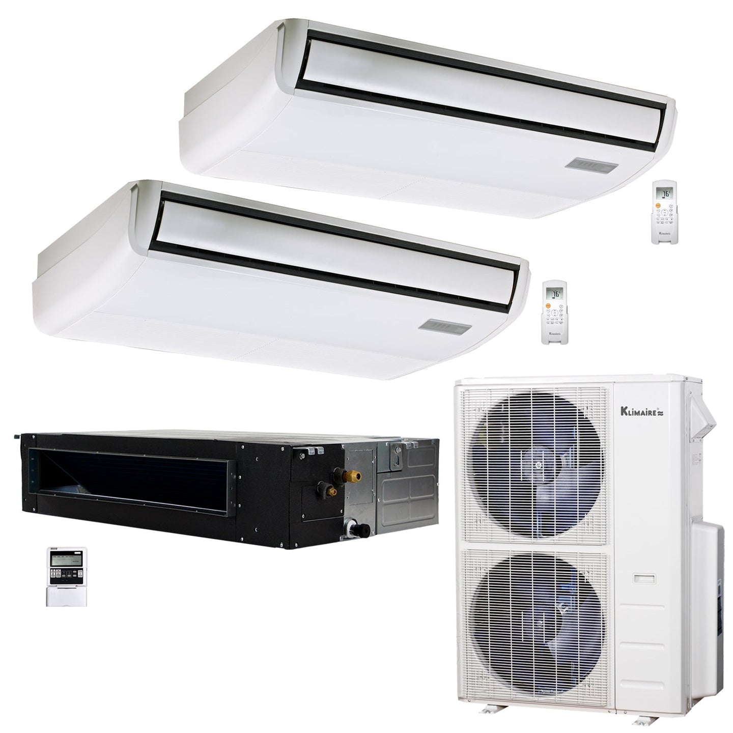 3-Zone Klimaire 21.9 SEER2 Multi Split Floor-ceiling Ducted Air Conditioner Heat Pump System 18+18+24