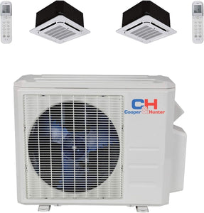 COOPER AND HUNTER Dual 2 Zone Ductless Mini Split Air Conditioner Ceiling Cassette Heat Pump 12000 18000