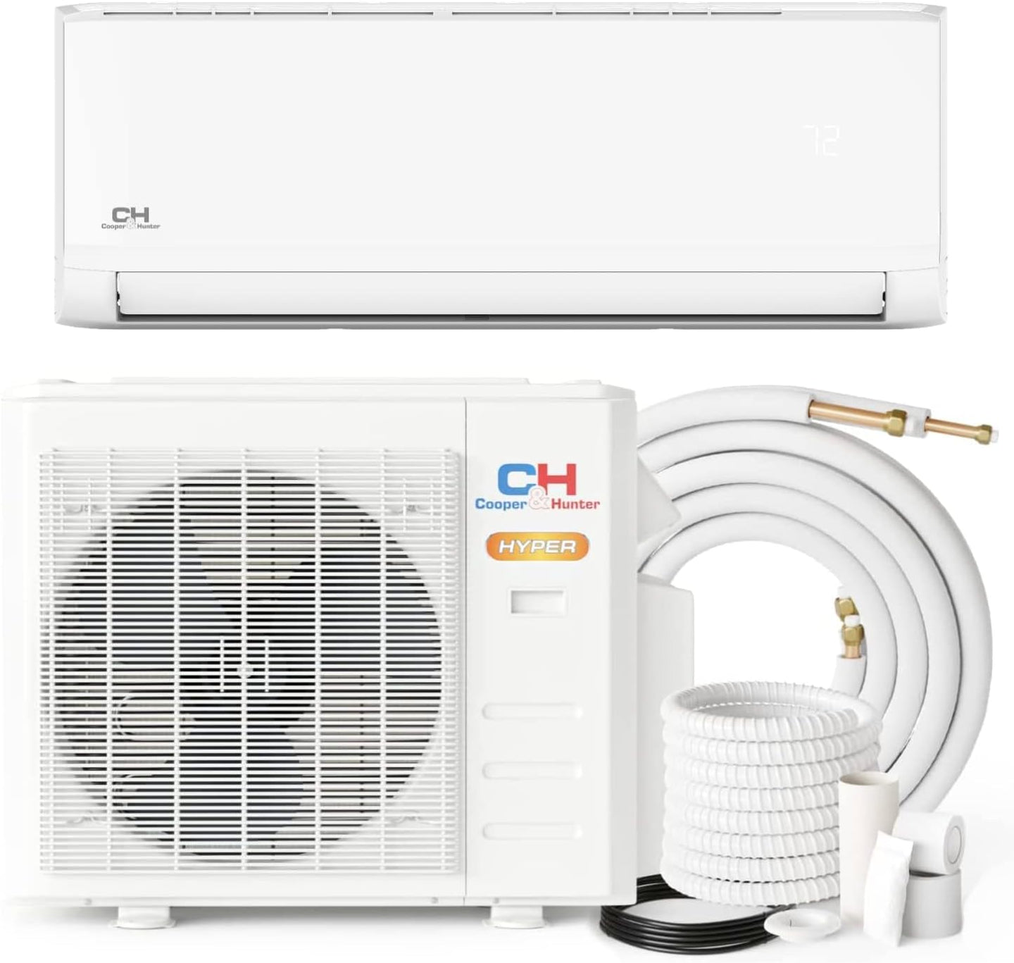 Cooper & Hunter Hyper Heat 12,000 BTU 21 SEER 11 HSPF 230V Ductless Mini-Split Air Conditioners -22F Heat Pump with 16FT Installation Kit